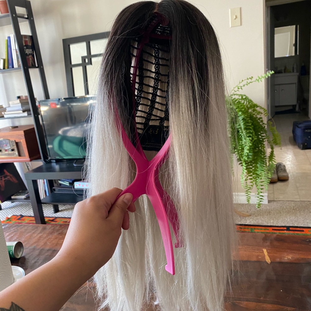 Silver Human Hair Synthetic Blend Wig